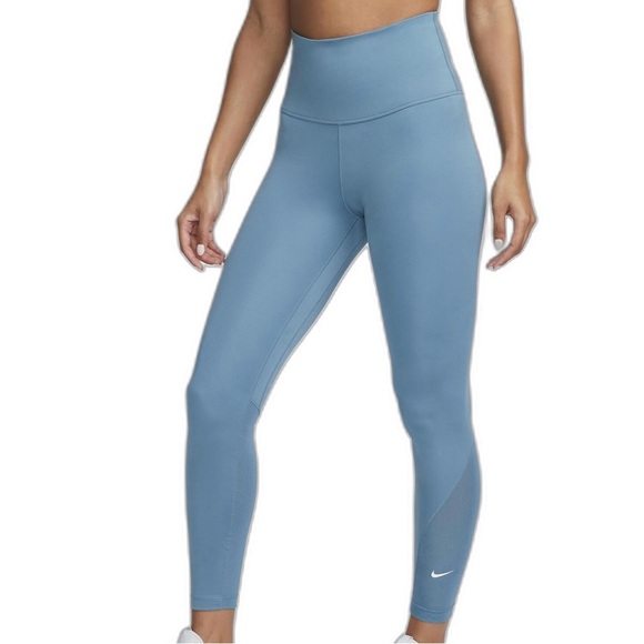 Nike 7/8 Women's One Dri Fit High Rise Blue Running Leggings with Mesh Calf - Picture 5 of 5